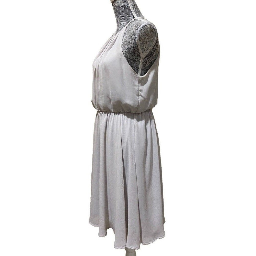 Lush Womens L Gray Chiffon Halter Mini Dress Pleated Blouson Party Cocktail Gown - Picture 8 of 16